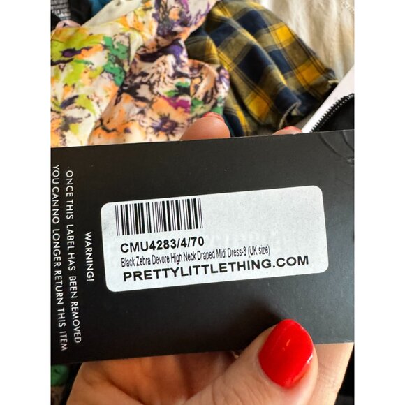 NWT Black Zebra Devore High Neck Draped Midi Dress - Picture 9 of 10